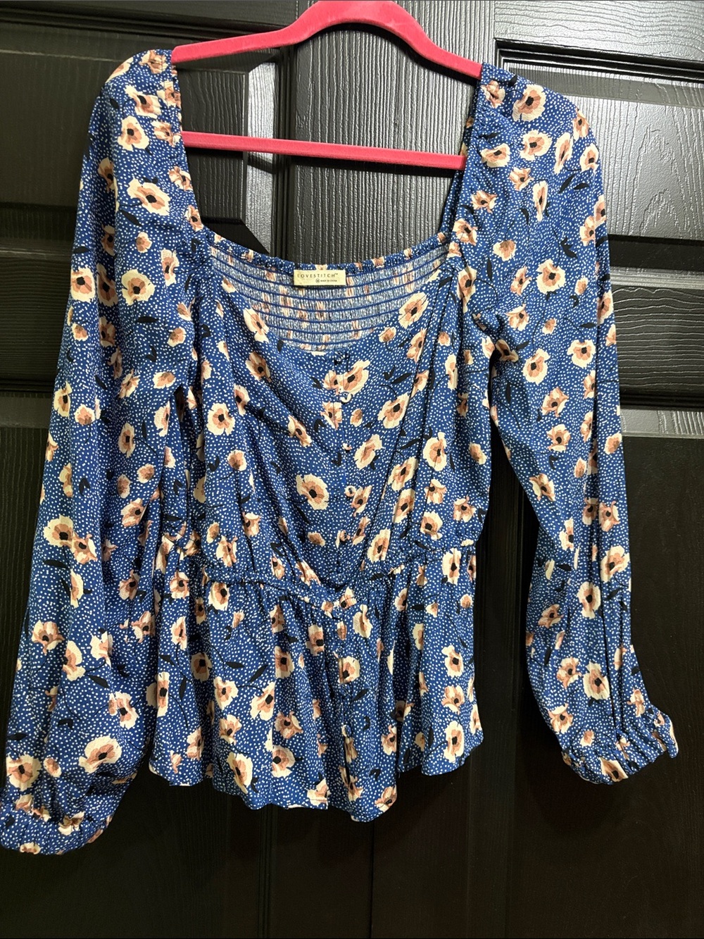Love Stitch Blue Floral Peplum Blouse